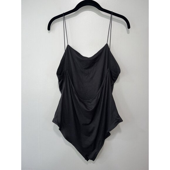 Blue Leopard‎ Black Bodysuit With Spaghetti Straps, 3X - Picture 2 of 7